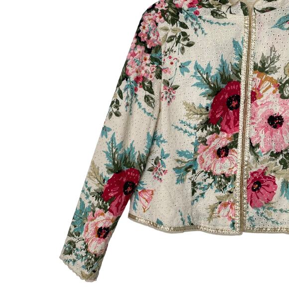 Vintage Y2k J. Jill Re: Crafted Floral Eyelet Zip Jacket Romantic Shabby Chic SP - Picture 4 of 12